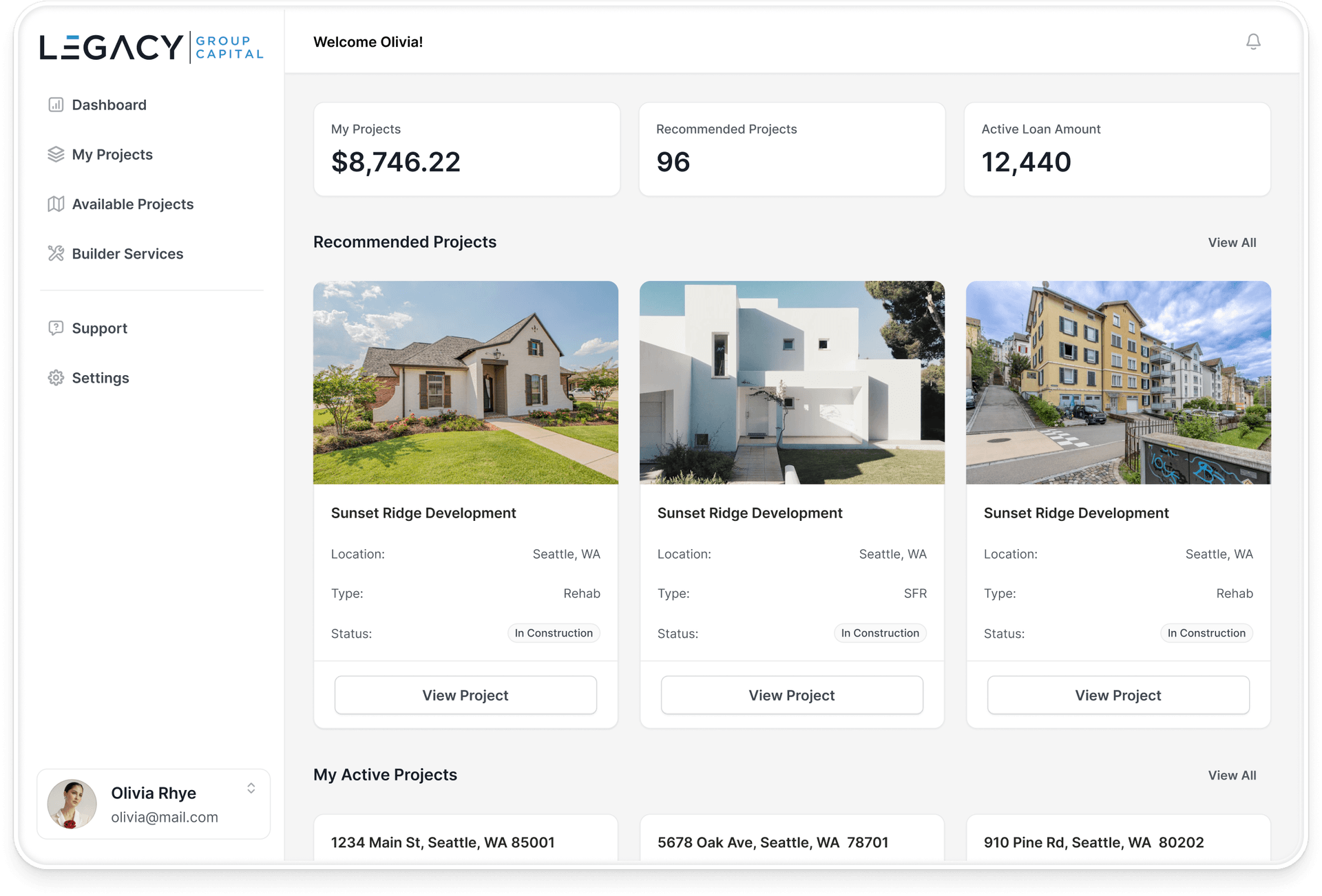 Legacy Builder Portal dashboard